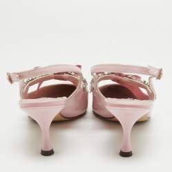 Pre Owned Dolce & Gabbana Pink Patent Leather Crystal Embellished Bow Slingback Pumps Size 40