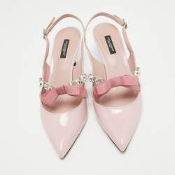 Pre Owned Dolce & Gabbana Pink Patent Leather Crystal Embellished Bow Slingback Pumps Size 40