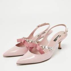 Pre Owned Dolce & Gabbana Pink Patent Leather Crystal Embellished Bow Slingback Pumps Size 40