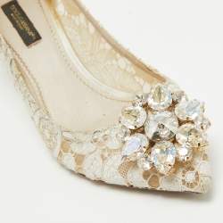 Pre Owned Dolce & Gabbana White Mesh and Lace Bellucci Pumps Size 36