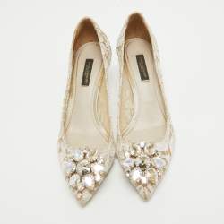 Pre Owned Dolce & Gabbana White Mesh and Lace Bellucci Pumps Size 36