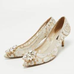 Pre Owned Dolce & Gabbana White Mesh and Lace Bellucci Pumps Size 36