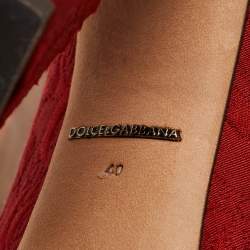 Pre Owned Dolce & Gabbana Red Brocade Fabric  Block Heel Pumps Size 40