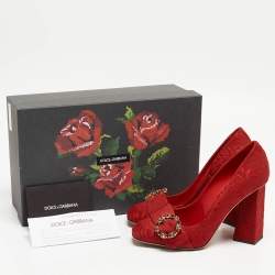 Pre Owned Dolce & Gabbana Red Brocade Fabric  Block Heel Pumps Size 40