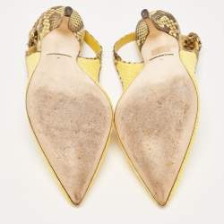Pre Owned Dolce & Gabbana Yellow/Brown Woven Raffia and Python Slingback Pumps Size 37