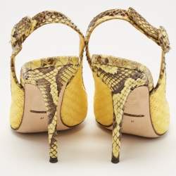 Pre Owned Dolce & Gabbana Yellow/Brown Woven Raffia and Python Slingback Pumps Size 37