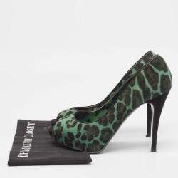 Pre Owned Dolce & Gabbana Green Calf Hair Peep Toe Pumps Size  41