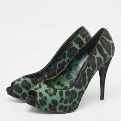 Pre Owned Dolce & Gabbana Green Calf Hair Peep Toe Pumps Size  41