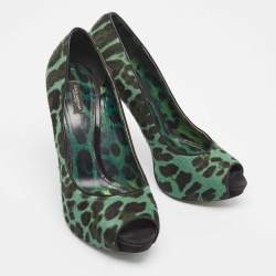 Pre Owned Dolce & Gabbana Green Calf Hair Peep Toe Pumps Size  41