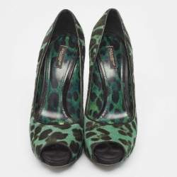 Pre Owned Dolce & Gabbana Green Calf Hair Peep Toe Pumps Size  41