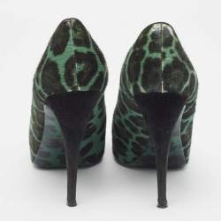 Pre Owned Dolce & Gabbana Green Calf Hair Peep Toe Pumps Size  41