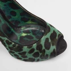 Pre Owned Dolce & Gabbana Green Calf Hair Peep Toe Pumps Size  41
