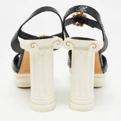 Dolce & Gabbana Black Snakeskin Ankle Strap Block Heel Sandals Size 40