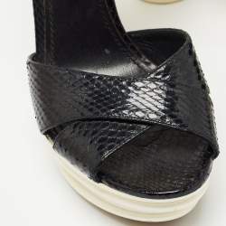 Dolce & Gabbana Black Snakeskin Ankle Strap Block Heel Sandals Size 40