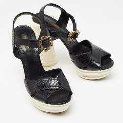 Dolce & Gabbana Black Snakeskin Ankle Strap Block Heel Sandals Size 40