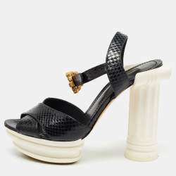 Dolce & Gabbana Black Snakeskin Ankle Strap Block Heel Sandals Size 40