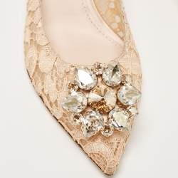 Pre Owned Dolce & Gabbana Peach Lace Bellucci Crystals Pumps Size 41