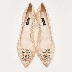 Pre Owned Dolce & Gabbana Peach Lace Bellucci Crystals Pumps Size 41