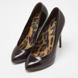 Pre Owned Dolce & Gabanna Brown Patent Leather Platform Pumps Size 38