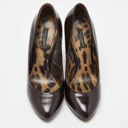 Pre Owned Dolce & Gabanna Brown Patent Leather Platform Pumps Size 38