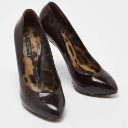 Pre Owned Dolce & Gabanna Brown Patent Leather Platform Pumps Size 38