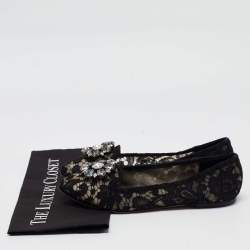 Pre Owned Dolce & Gabbana Black Lace Crystal Embellished Taormina Ballet Flats Size 40