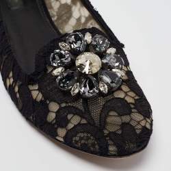 Pre Owned Dolce & Gabbana Black Lace Crystal Embellished Taormina Ballet Flats Size 40