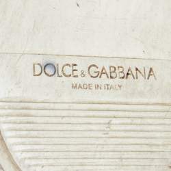 Pre Owned Dolce & Gabbana White Leather Flower Applique and Studded Portofino Sneakers Size 38