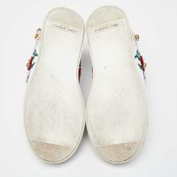 Pre Owned Dolce & Gabbana White Leather Flower Applique and Studded Portofino Sneakers Size 38