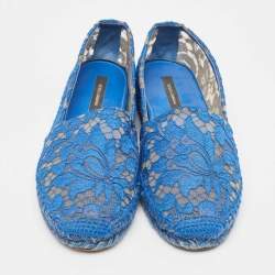 Dolce & Gabbana Blue Lace and Mesh Espadrille Flats Size 38