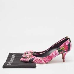 Pre Owned Dolce & Gabbana Pink Floral Canvas Crystal Embellished Bellucci Pumps Size 39