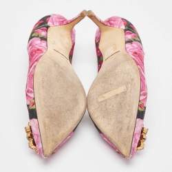 Pre Owned Dolce & Gabbana Pink Floral Canvas Crystal Embellished Bellucci Pumps Size 39