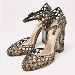 Pre Owned Dolce & Gabbana Metallic Bronze Leather Mary Jane Pumps Size 39   