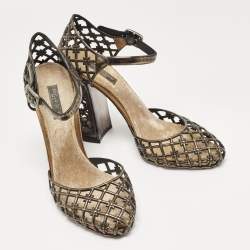 Pre Owned Dolce & Gabbana Metallic Bronze Leather Mary Jane Pumps Size 39   