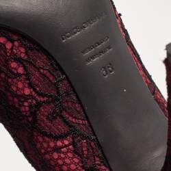 Pre Owned Dolce & Gabbana Burgundy/Black Lace and Mesh Peep Toe Pumps Size 38