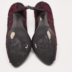 Pre Owned Dolce & Gabbana Burgundy/Black Lace and Mesh Peep Toe Pumps Size 38