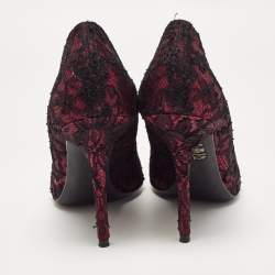 Pre Owned Dolce & Gabbana Burgundy/Black Lace and Mesh Peep Toe Pumps Size 38