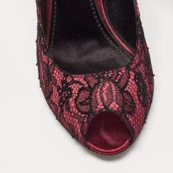 Pre Owned Dolce & Gabbana Burgundy/Black Lace and Mesh Peep Toe Pumps Size 38