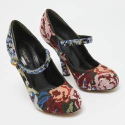 Dolce & Gabbana Multicolor Knit Fabric Floral Print Block Heel Pumps Size 38