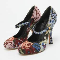 Dolce & Gabbana Multicolor Knit Fabric Floral Print Block Heel Pumps Size 38