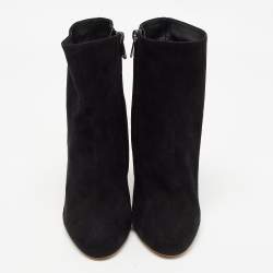 Pre Owned Dolce & Gabbana Black Suede Crystal Embellished Clock Heel Ankle Boots Size 38