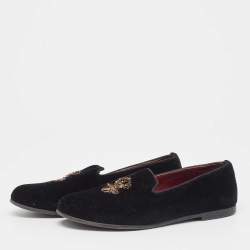 Pre Owned Dolce & Gabbana Black Velvet Embroidered Smoking Slippers Size 36