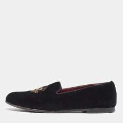 Pre Owned Dolce & Gabbana Black Velvet Embroidered Smoking Slippers Size 36