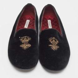 Pre Owned Dolce & Gabbana Black Velvet Embroidered Smoking Slippers Size 36