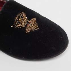 Pre Owned Dolce & Gabbana Black Velvet Embroidered Smoking Slippers Size 36