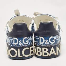 Pre Owned Dolce & Gabbana Blue Leather Logo Print Portofino Sneakers Size 37
