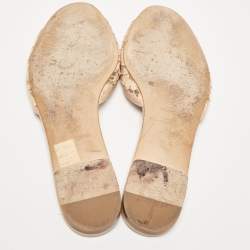 Pre Owned Dolce & Gabbana Beige Lace and Mesh Crystal Embellished Flat Slides Size 41