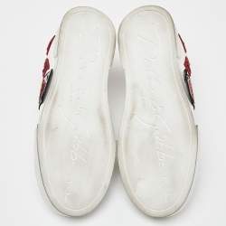 Pre Owned Dolce & Gabbana White/Red Leather Amore Heart Embroidered Low Top Sneakers Size 38.5
