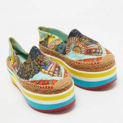Pre Owned Dolce & Gabbana Multicolor Print Jacquard Platform Espadrilles Size 37