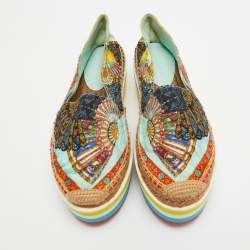 Pre Owned Dolce & Gabbana Multicolor Print Jacquard Platform Espadrilles Size 37